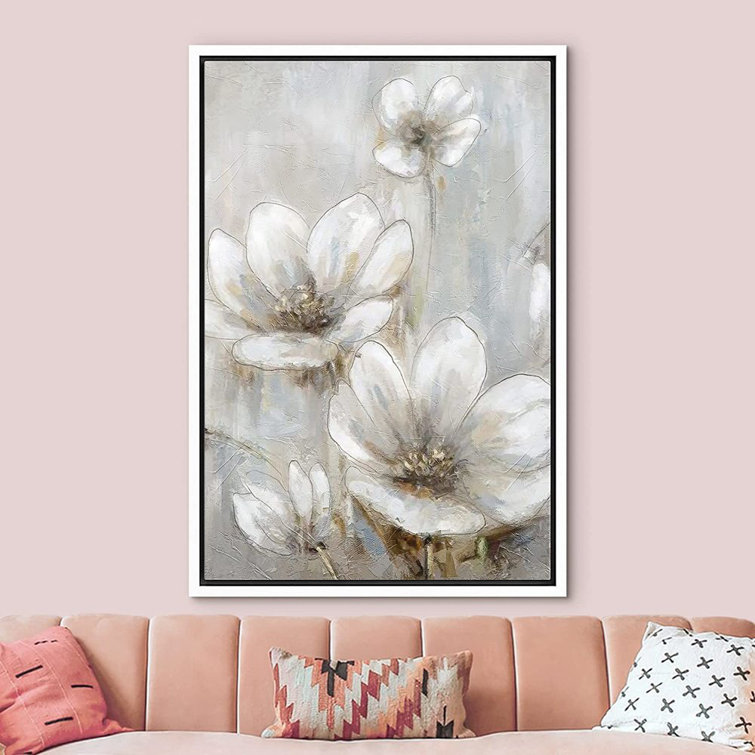 IDEA4WALL White Garden Daisy On Canvas Painting | Wayfair